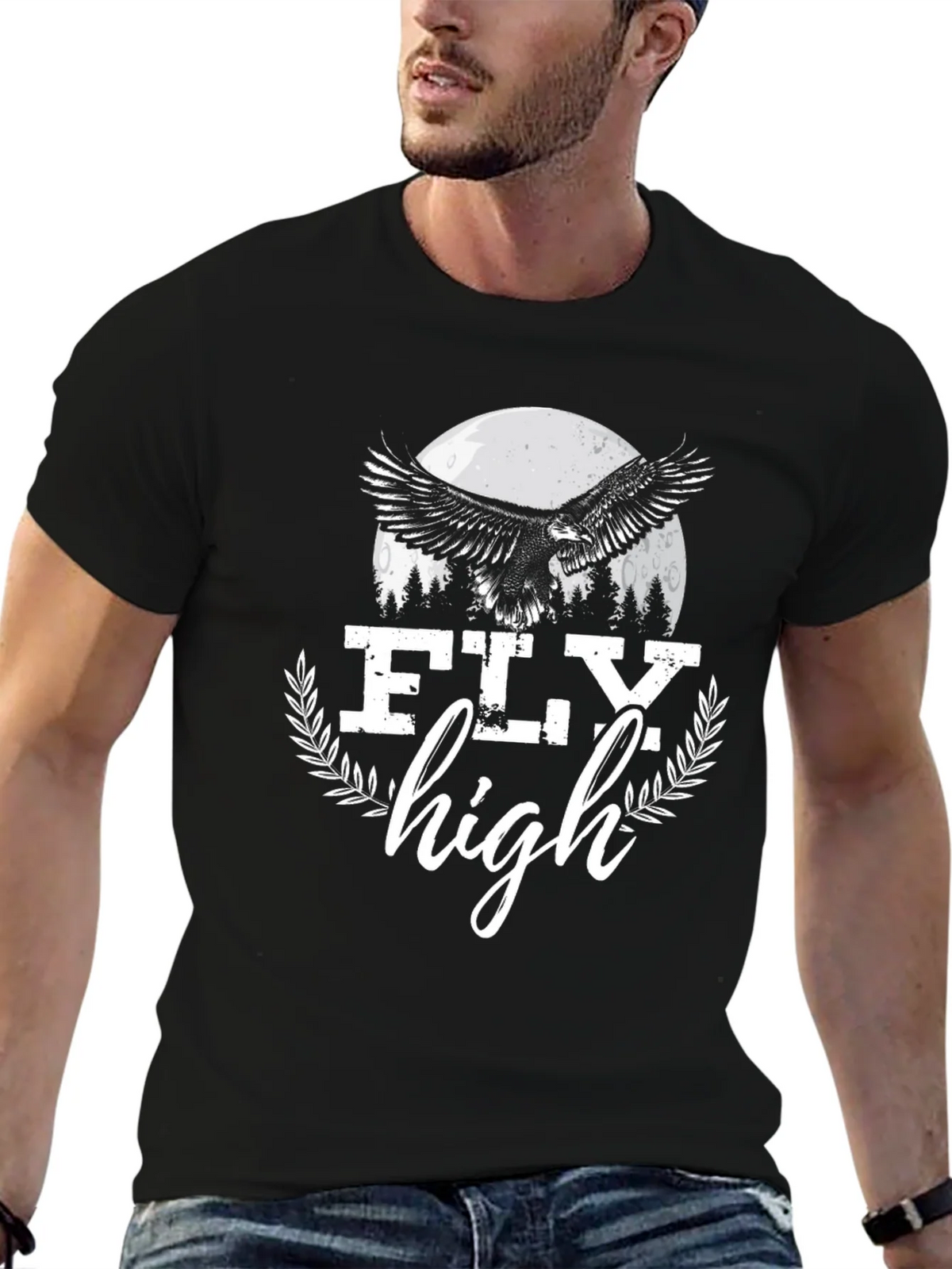 Fly High Eagle Graphic Tee - Black Cotton Blend product image 9