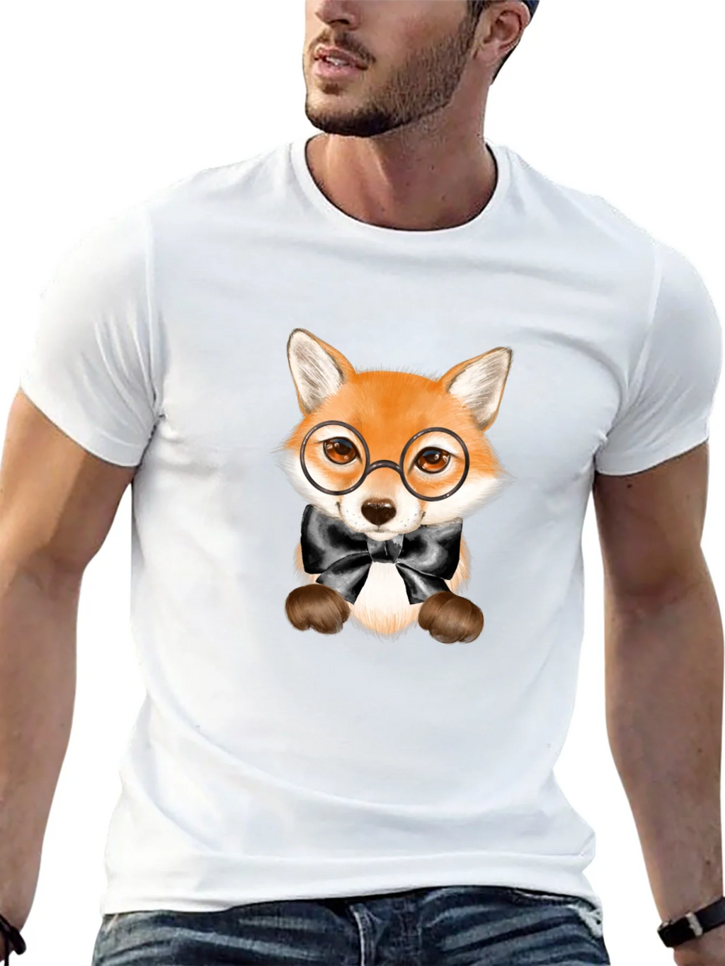 Fox with Glasses Graphic Tee - Black Unisex T-Shirt product image 4
