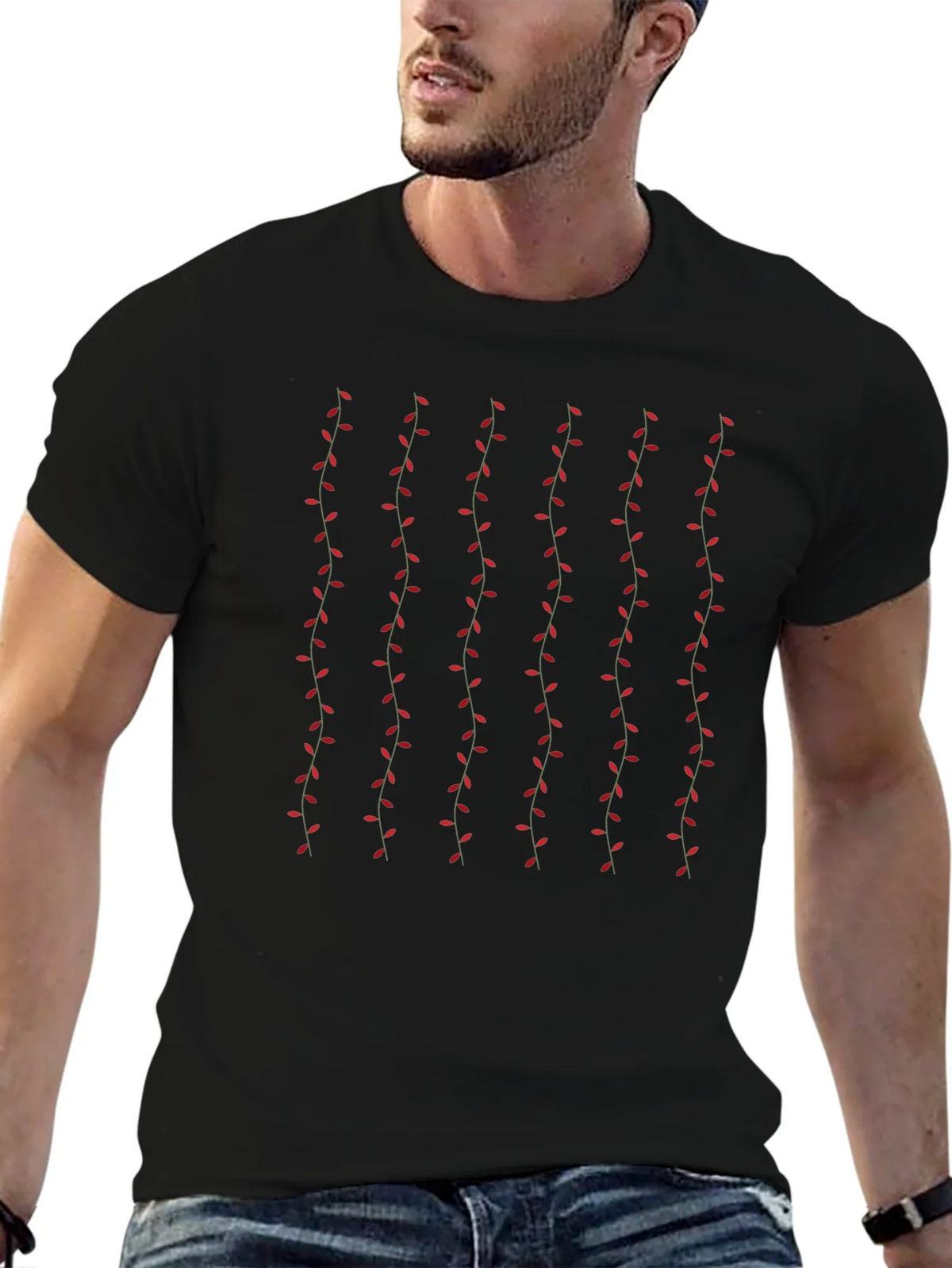 Stylish Black T-Shirt with Vine Pattern product image 9