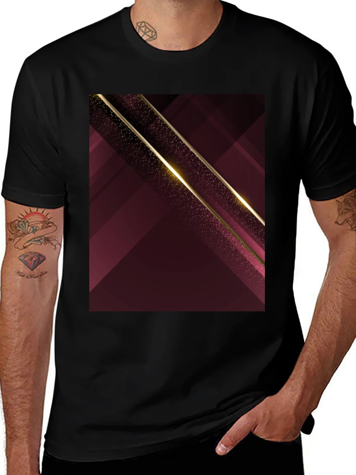 Abstract Geometric Maroon & Gold Mens T-Shirt product image 1