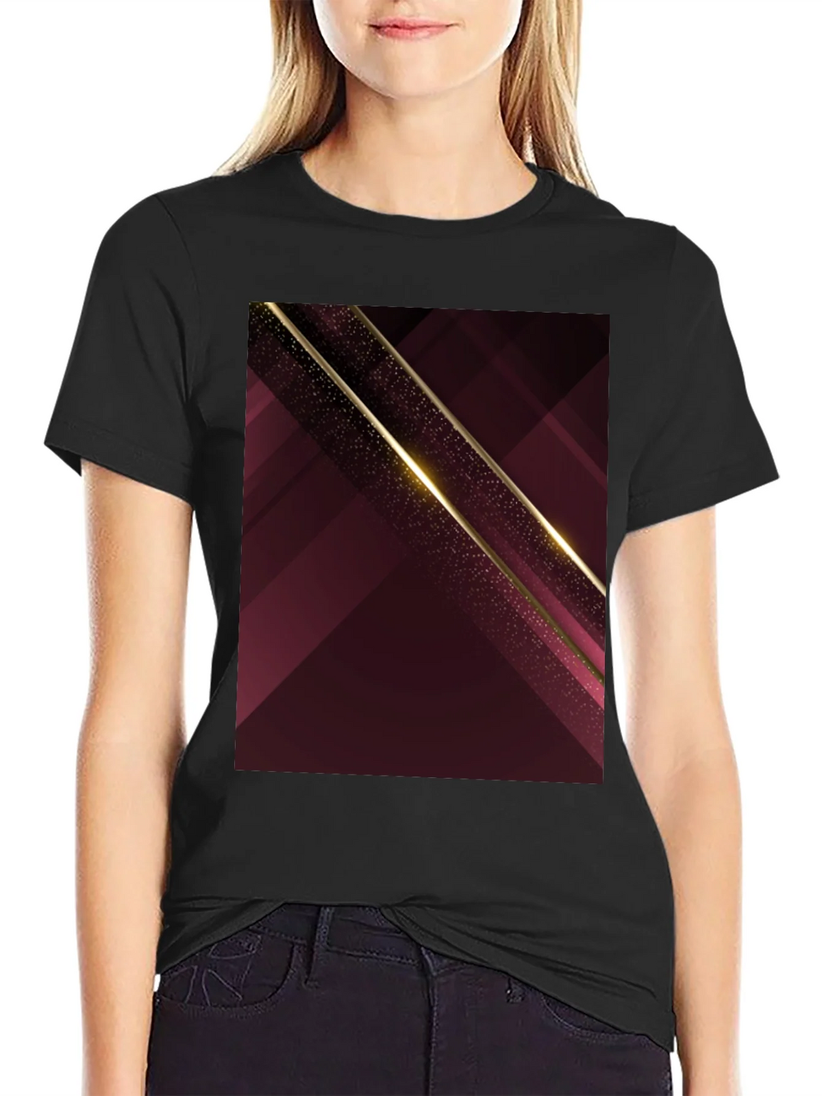 Abstract Geometric Maroon & Gold Mens T-Shirt product image 5