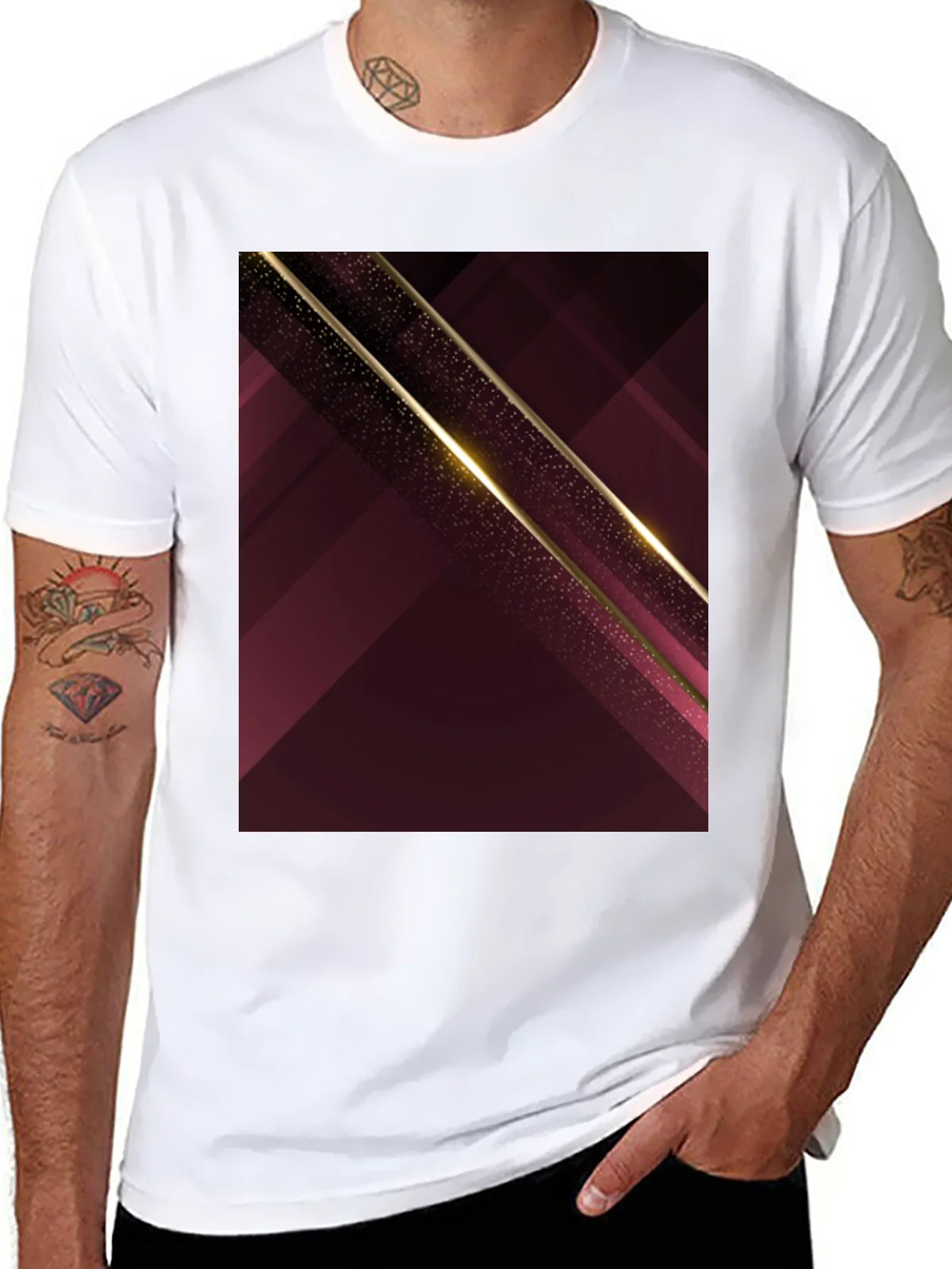 Abstract Geometric Maroon & Gold Mens T-Shirt product image 10