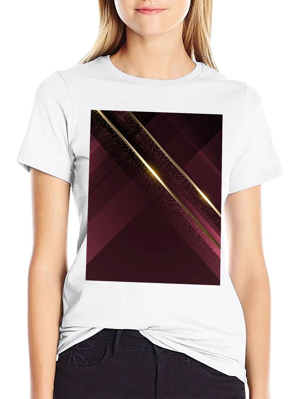 Abstract Geometric Maroon & Gold Mens T-Shirt product image 11