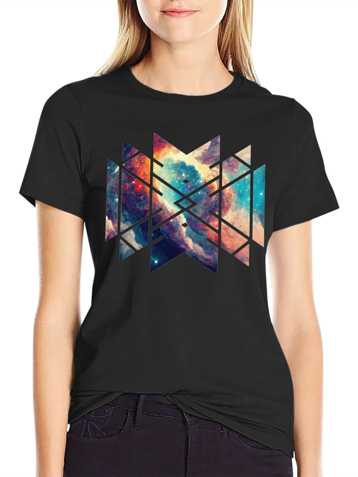 Geometric Galaxy Black Tee - Modern Graphic Design product image 5