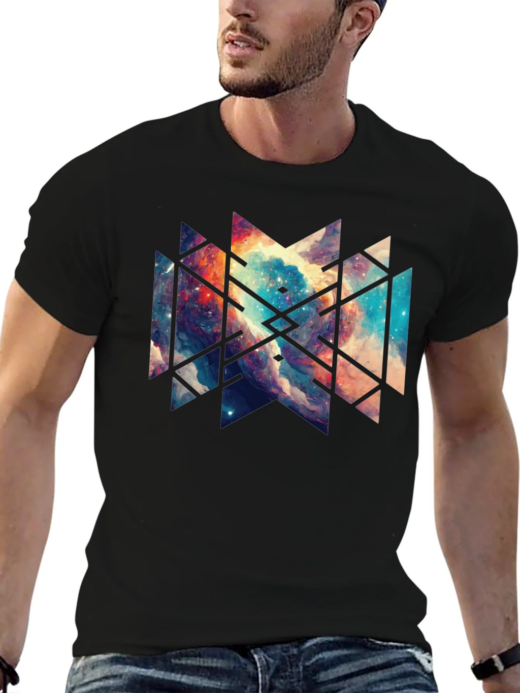 Geometric Galaxy Black Tee - Modern Graphic Design product image 9