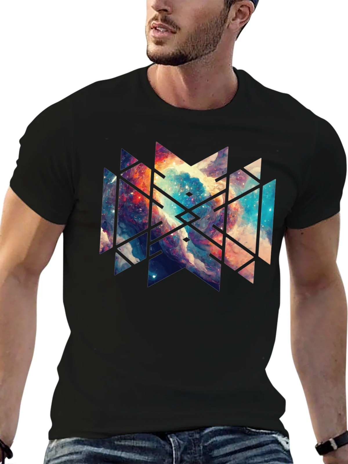 Geometric Galaxy Black Tee - Modern Graphic Design product image 9