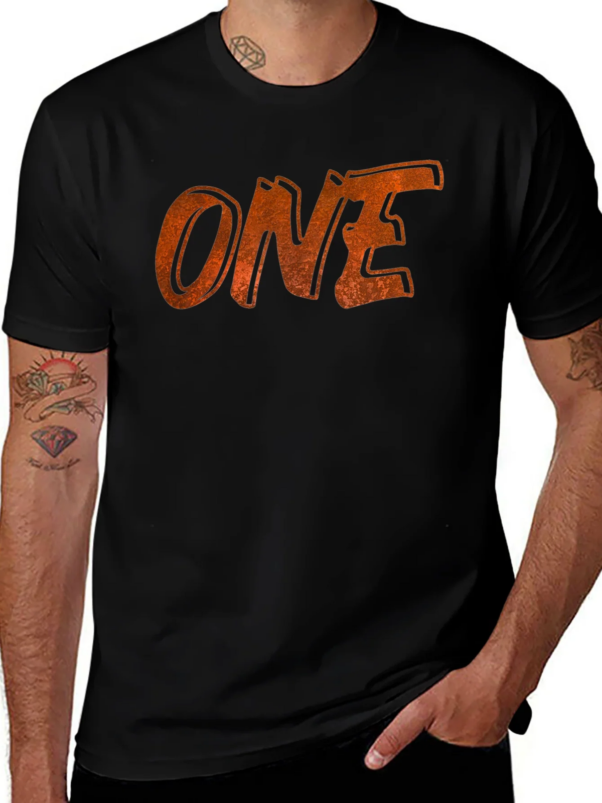 Distressed ONE Graphic Tee - Black Cotton Casual Shirt product image 1