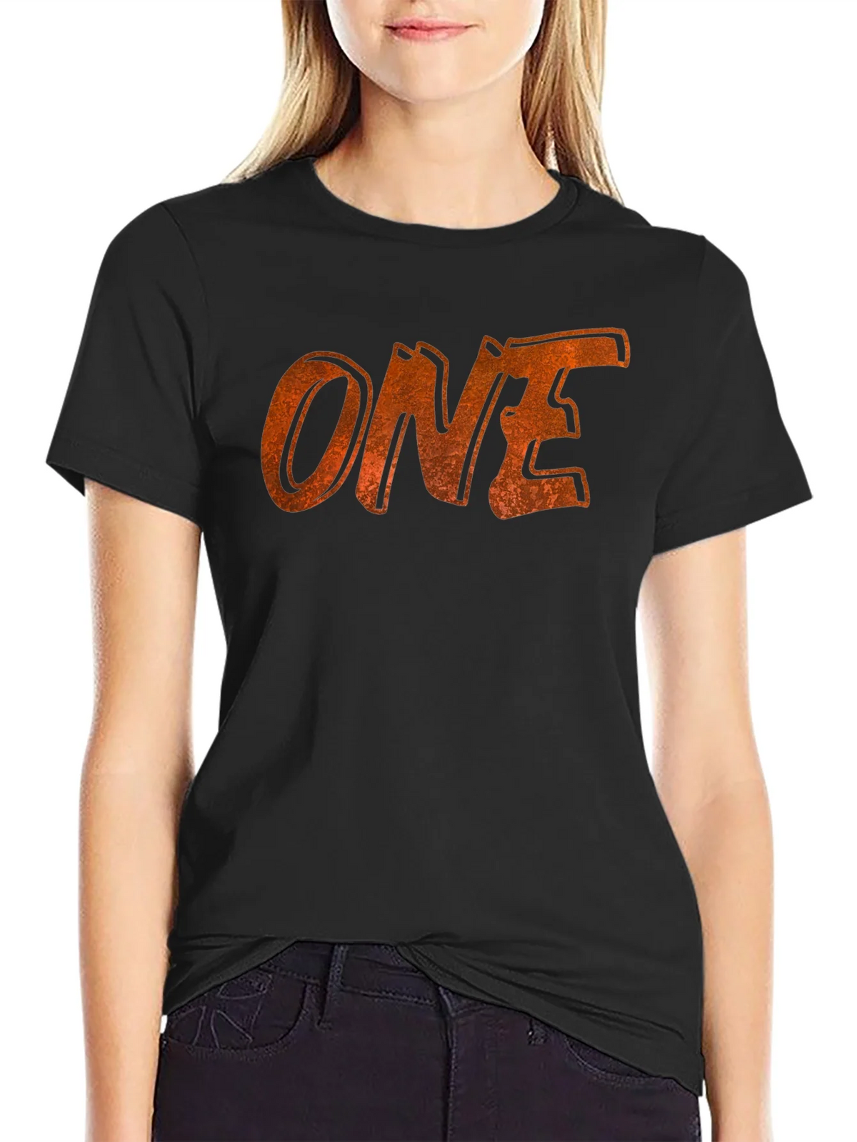 Distressed ONE Graphic Tee - Black Cotton Casual Shirt product image 5