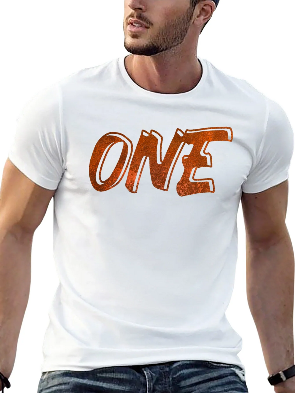 Distressed ONE Graphic Tee - Black Cotton Casual Shirt product image 4