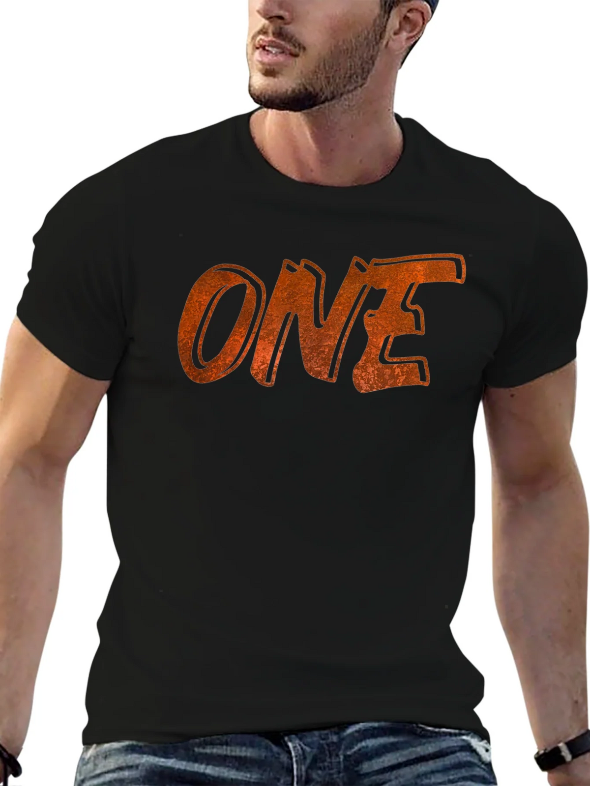 Distressed ONE Graphic Tee - Black Cotton Casual Shirt product image 9