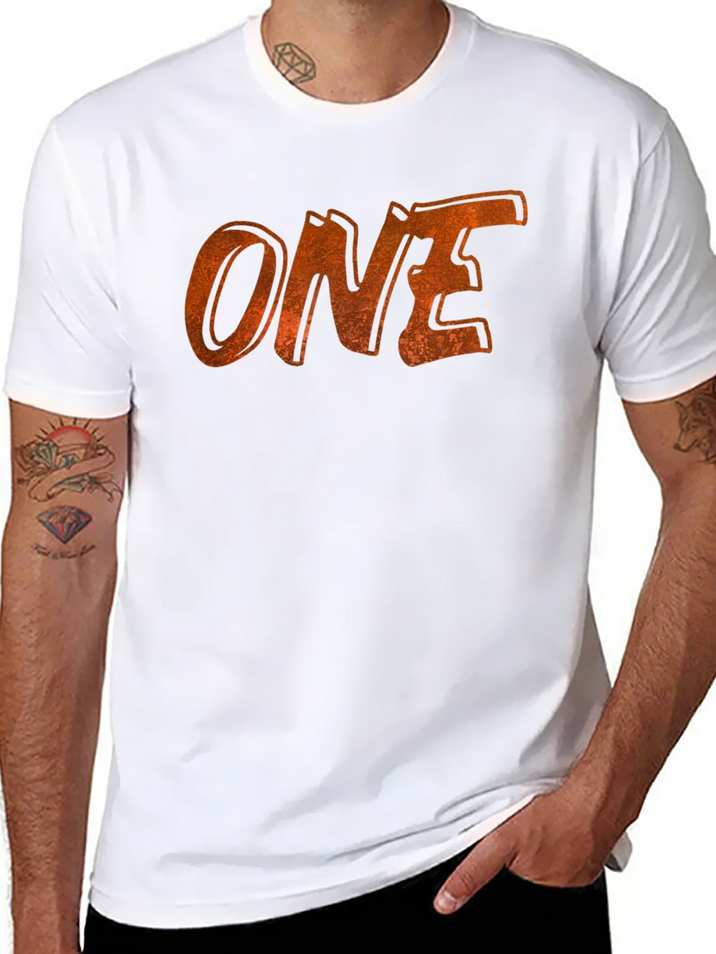 Distressed ONE Graphic Tee - Black Cotton Casual Shirt product image 10