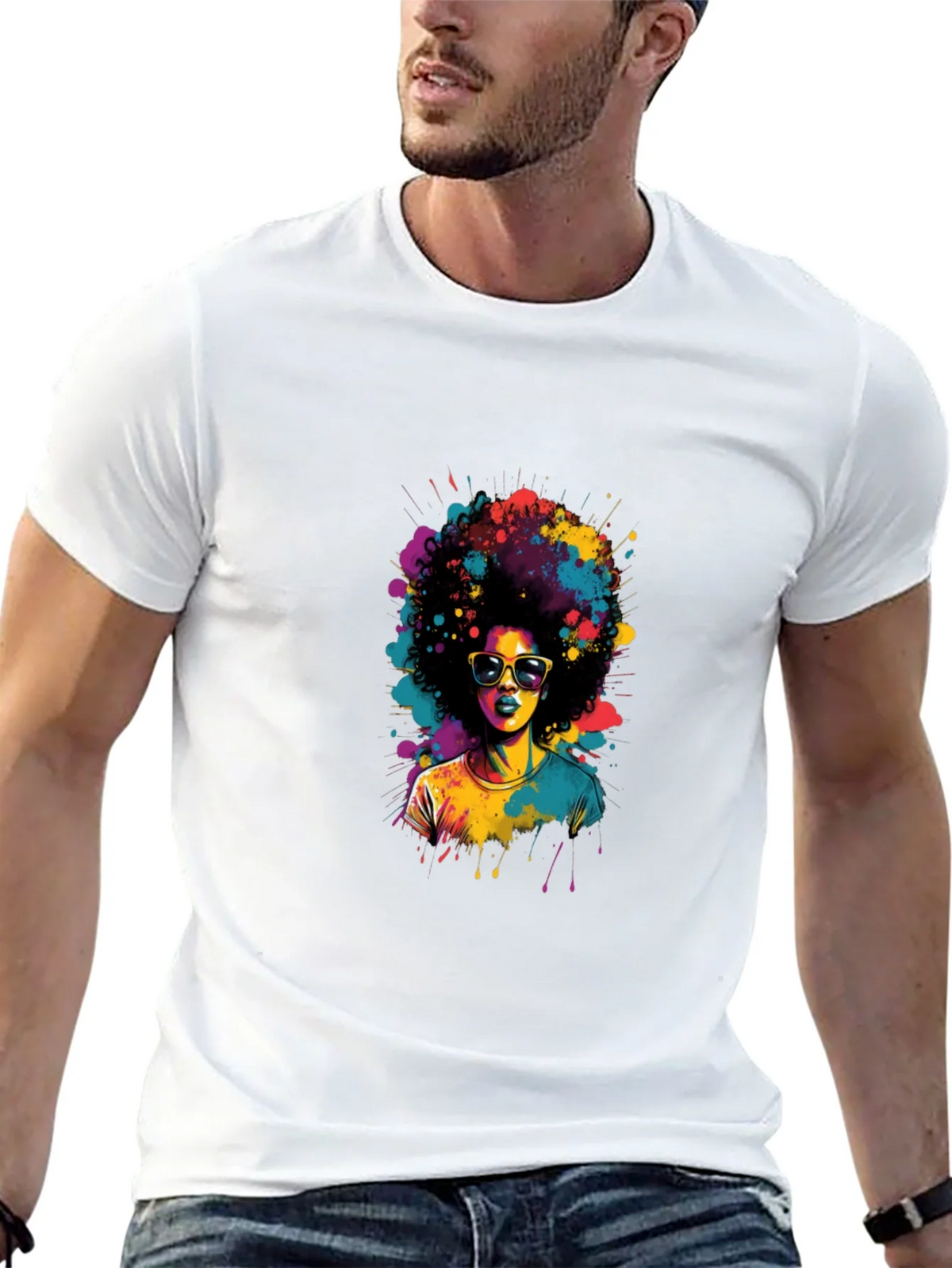 Colorful Afro Woman Graphic Tee - Black T-Shirt product image 4