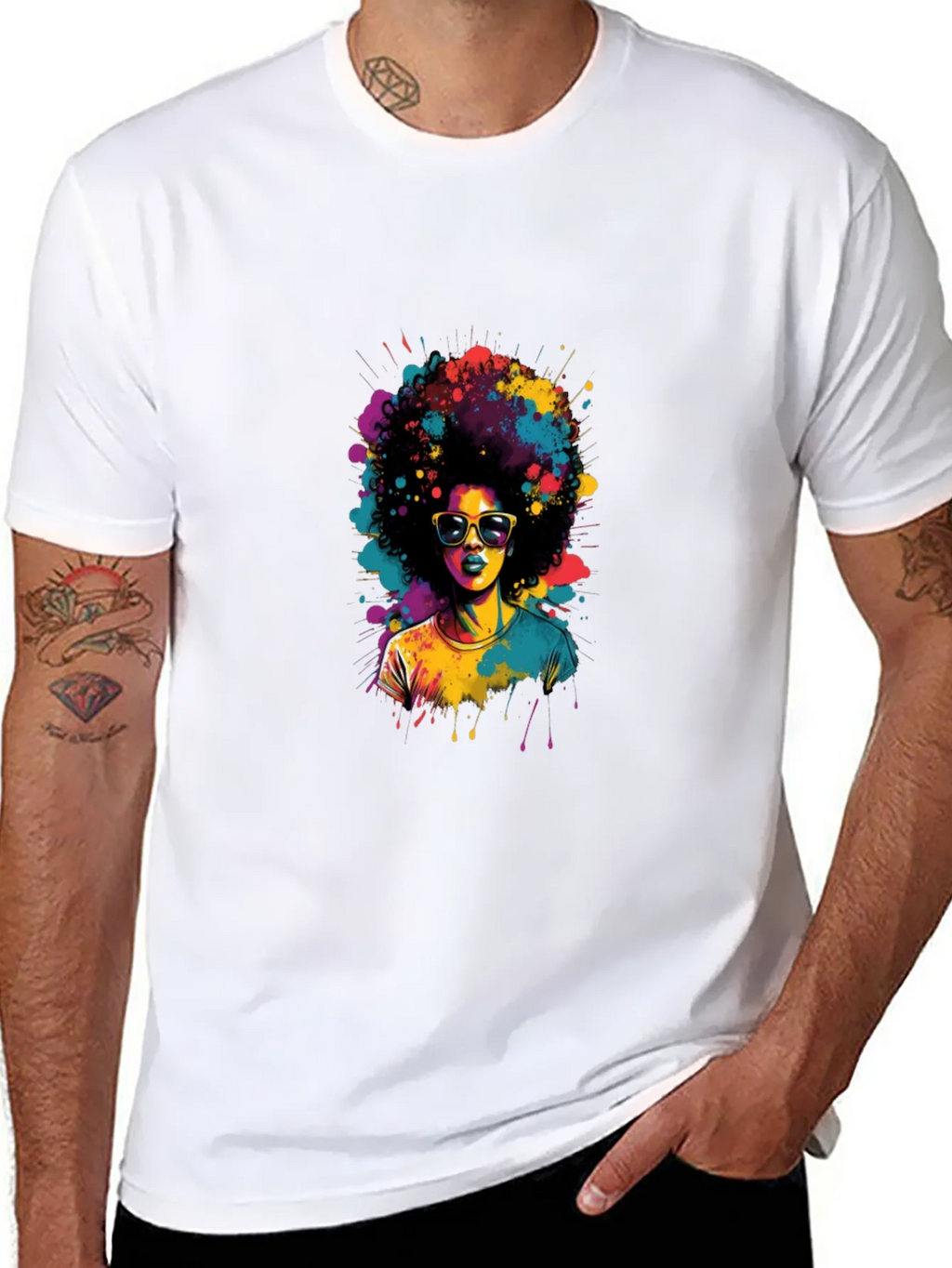 Colorful Afro Woman Graphic Tee - Black T-Shirt product image 10
