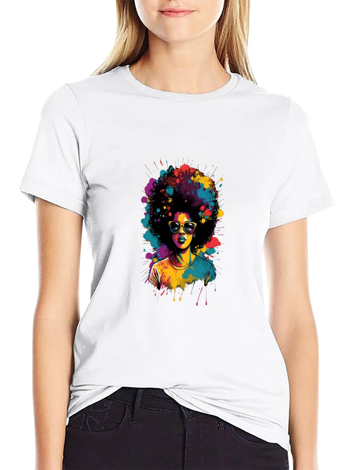 Colorful Afro Woman Graphic Tee - Black T-Shirt product image 11