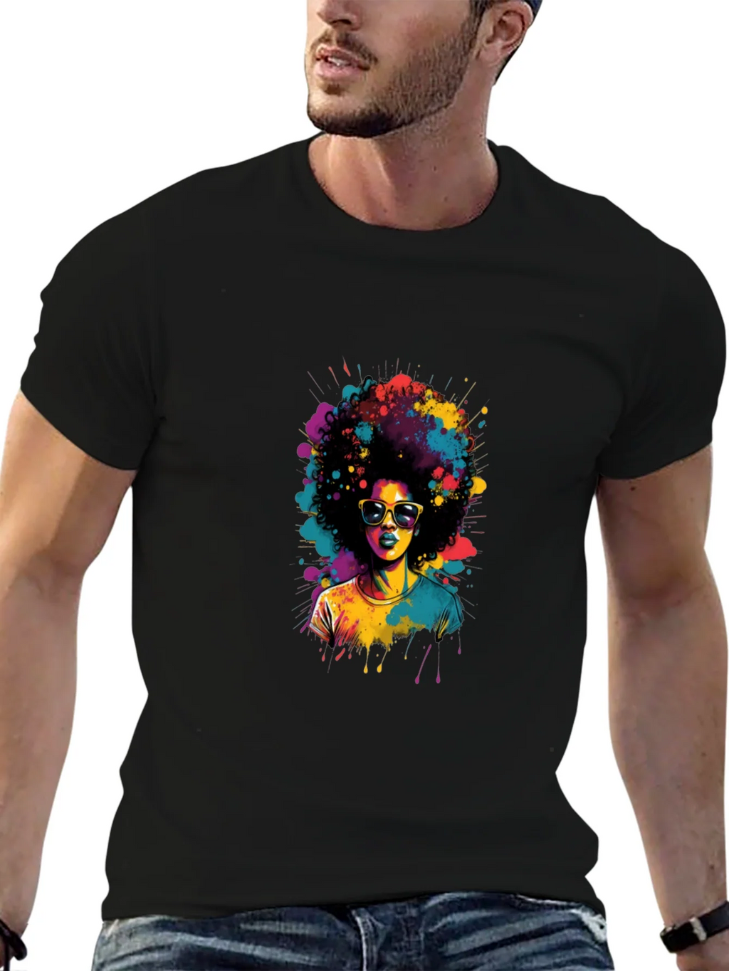 Colorful Afro Woman Graphic Tee - Black T-Shirt product image 9