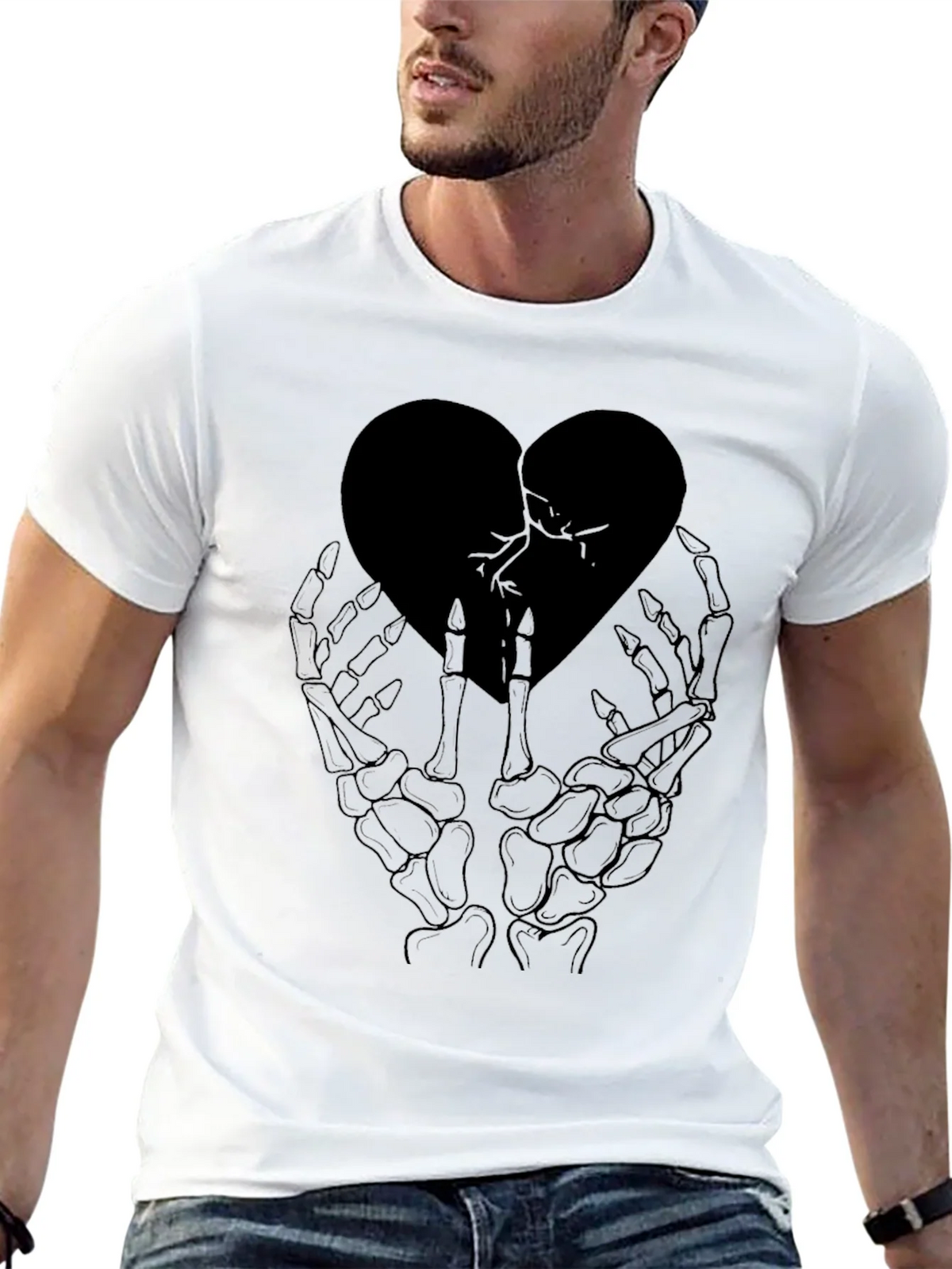 Broken Heart Skeleton Hand Graphic Tee product image 4