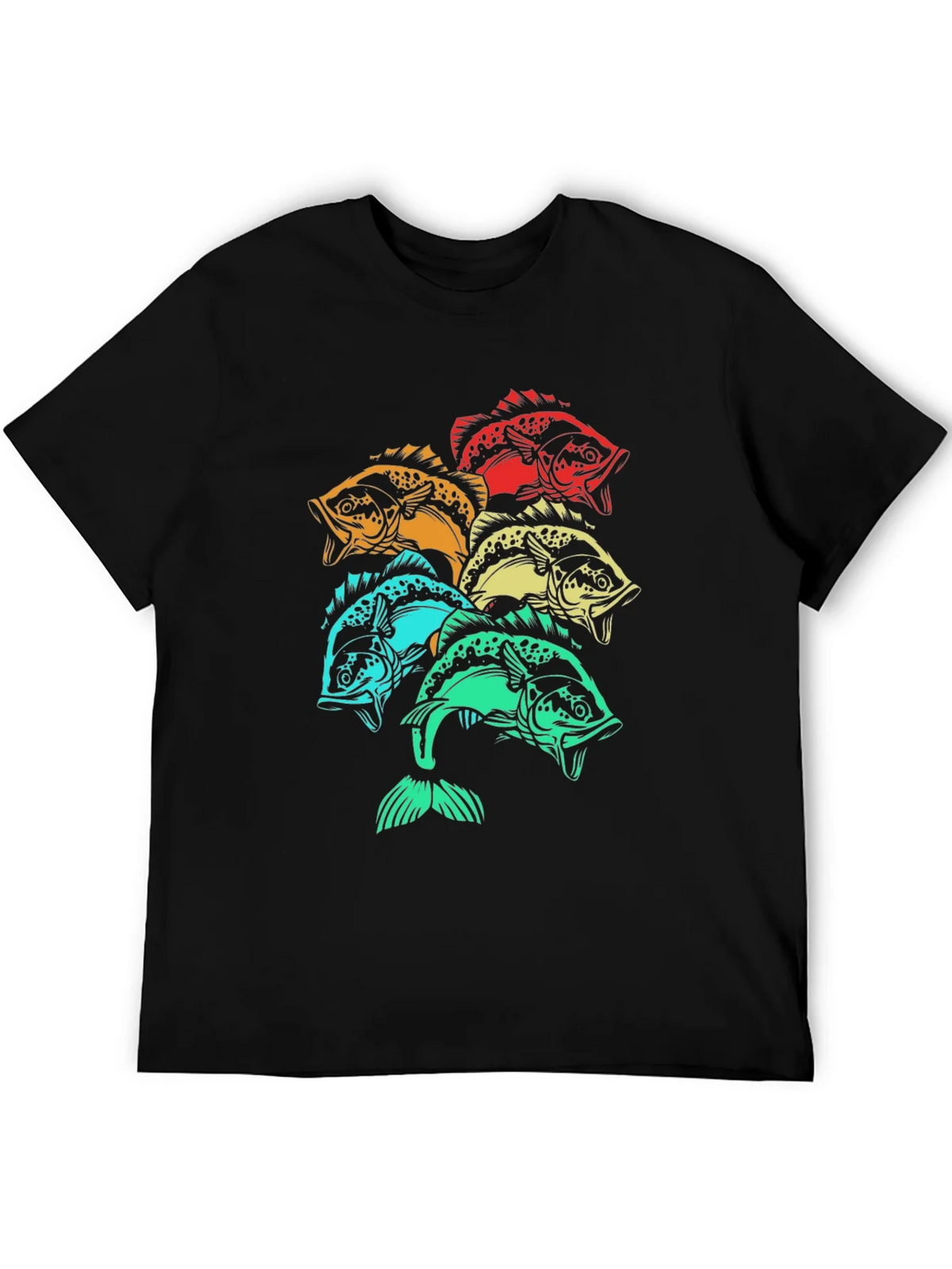 Colorful Fish Graphic Tee - Black Cotton T-Shirt product image 8