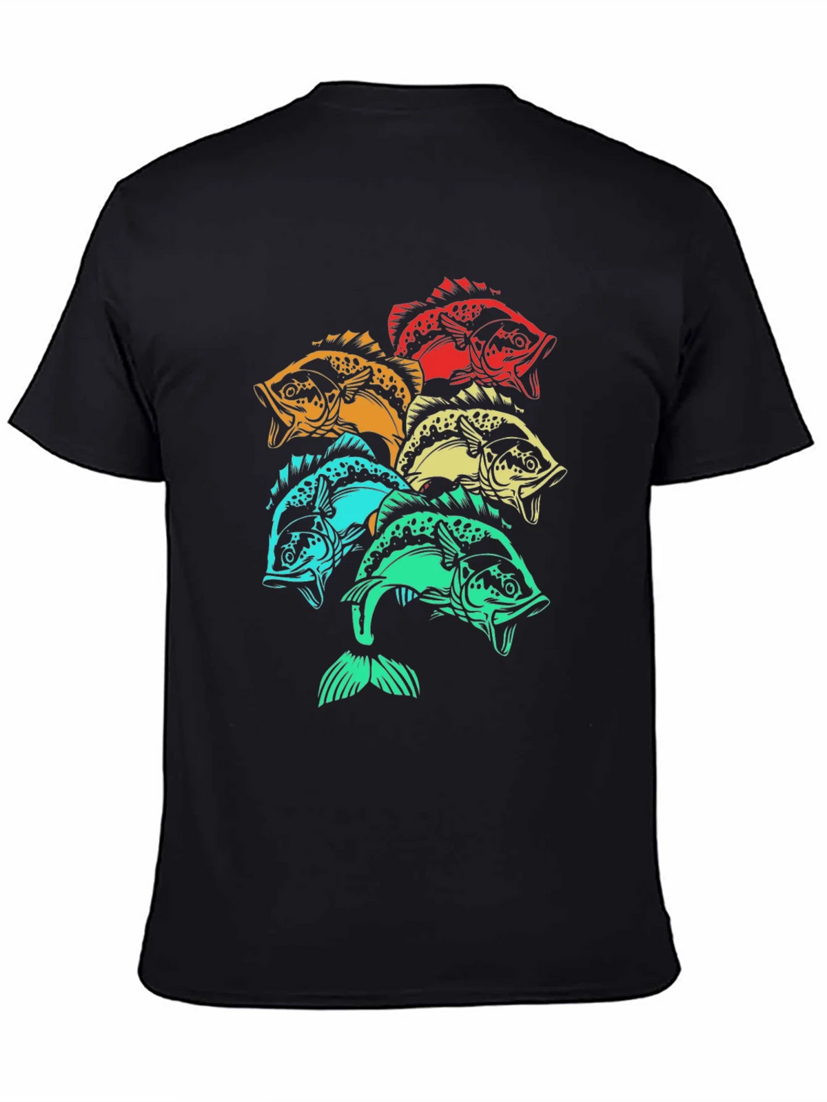 Colorful Fish Graphic Tee - Black Cotton T-Shirt product image 7