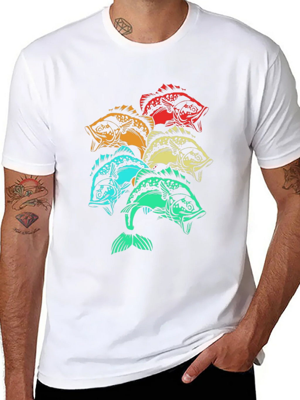 Colorful Fish Graphic Tee - Black Cotton T-Shirt product image 10