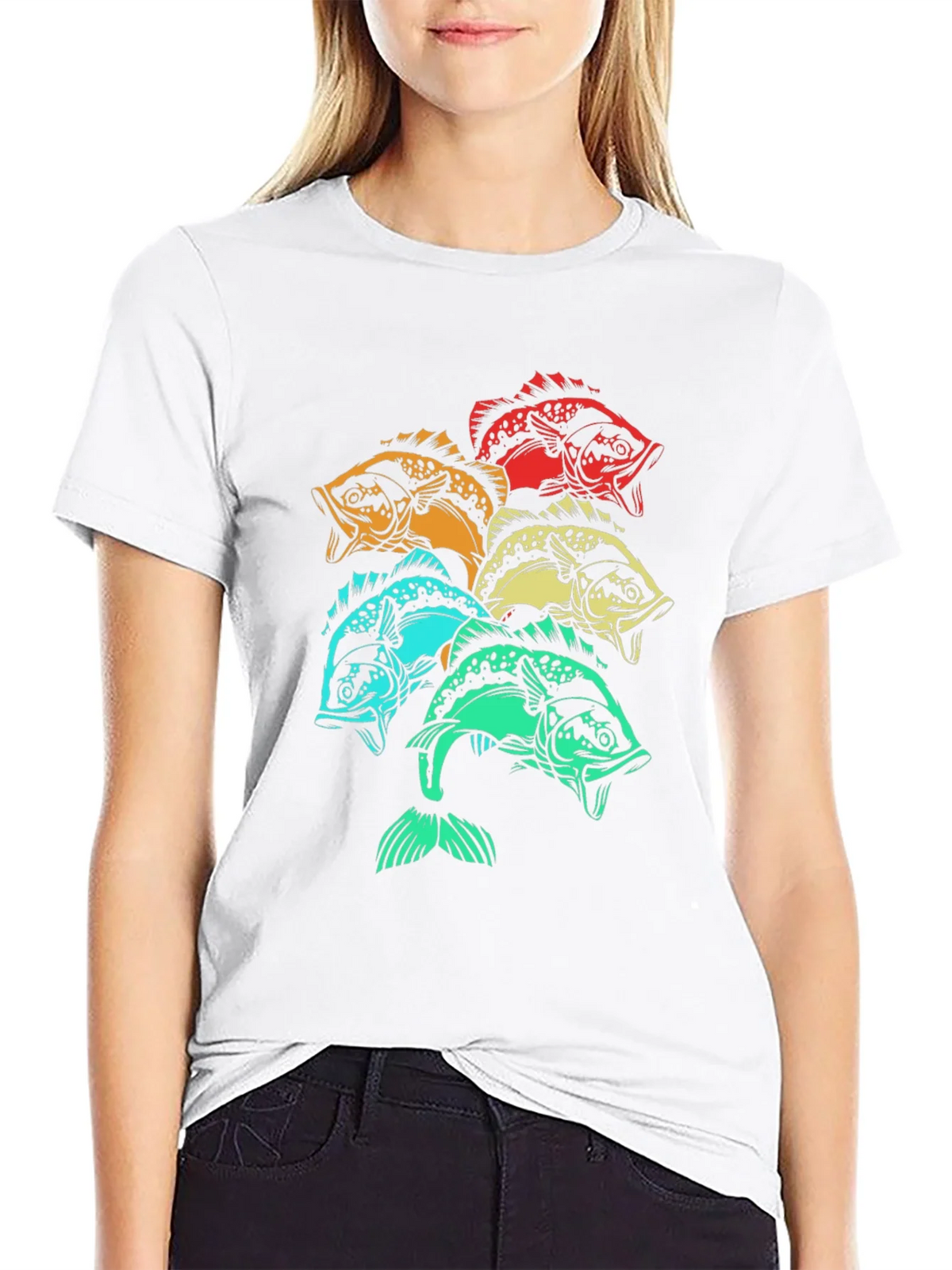 Colorful Fish Graphic Tee - Black Cotton T-Shirt product image 11