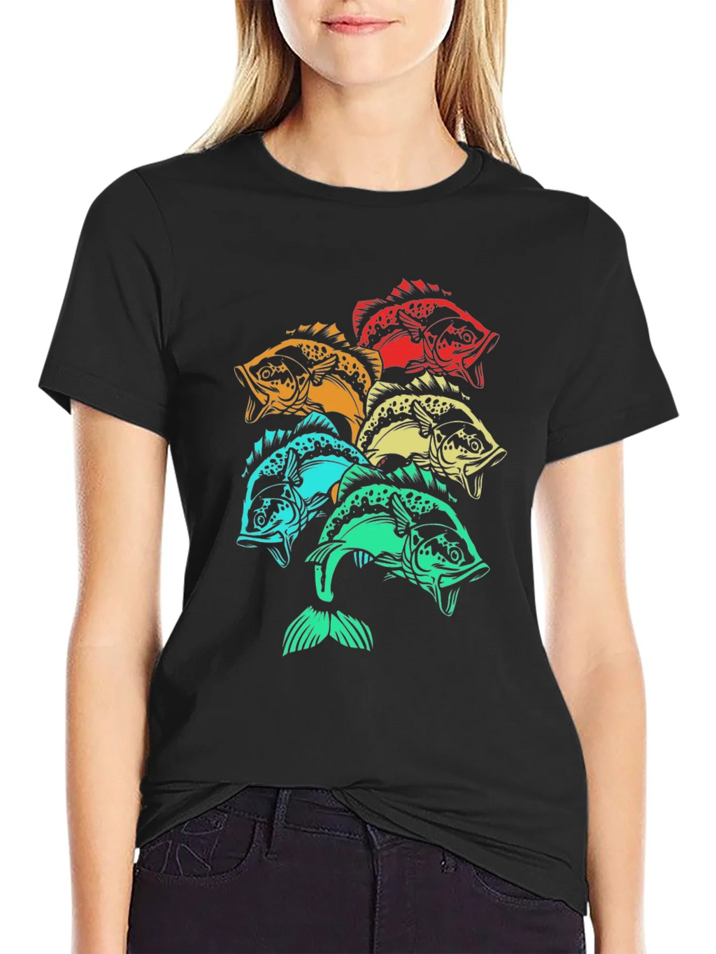 Colorful Fish Graphic Tee - Black Cotton T-Shirt product image 5