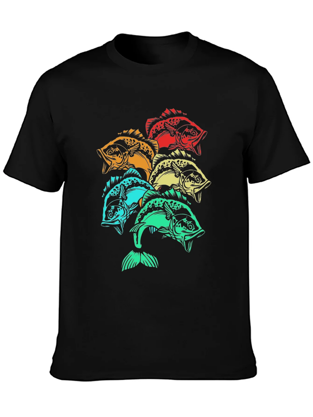Colorful Fish Graphic Tee - Black Cotton T-Shirt product image 6