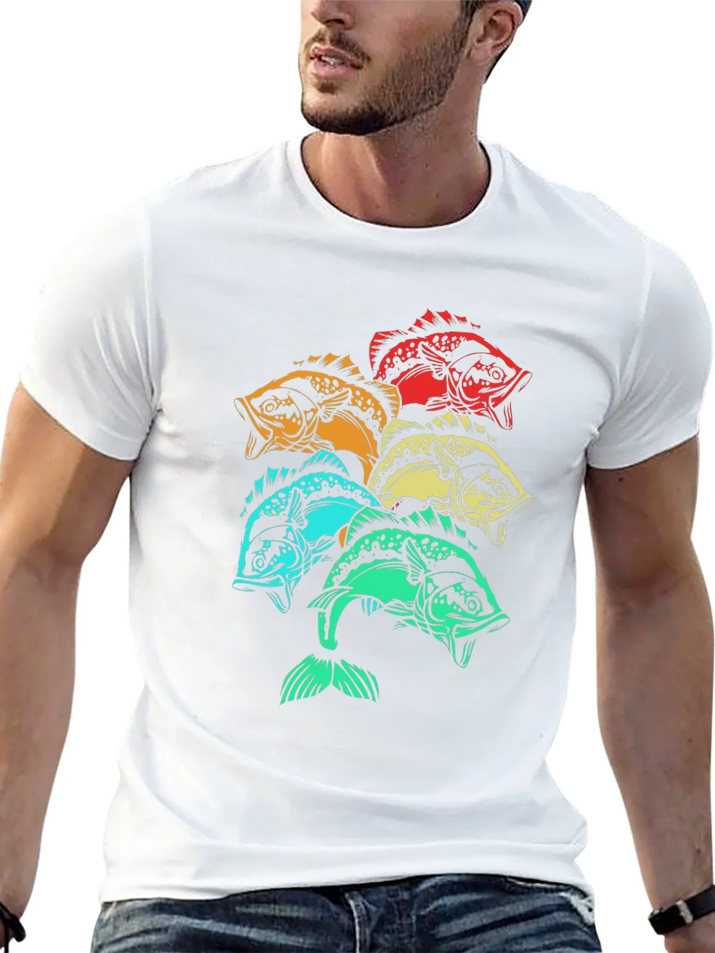 Colorful Fish Graphic Tee - Black Cotton T-Shirt product image 4
