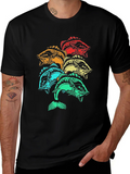 Colorful Fish Graphic Tee - Black Cotton T-Shirt product image 1