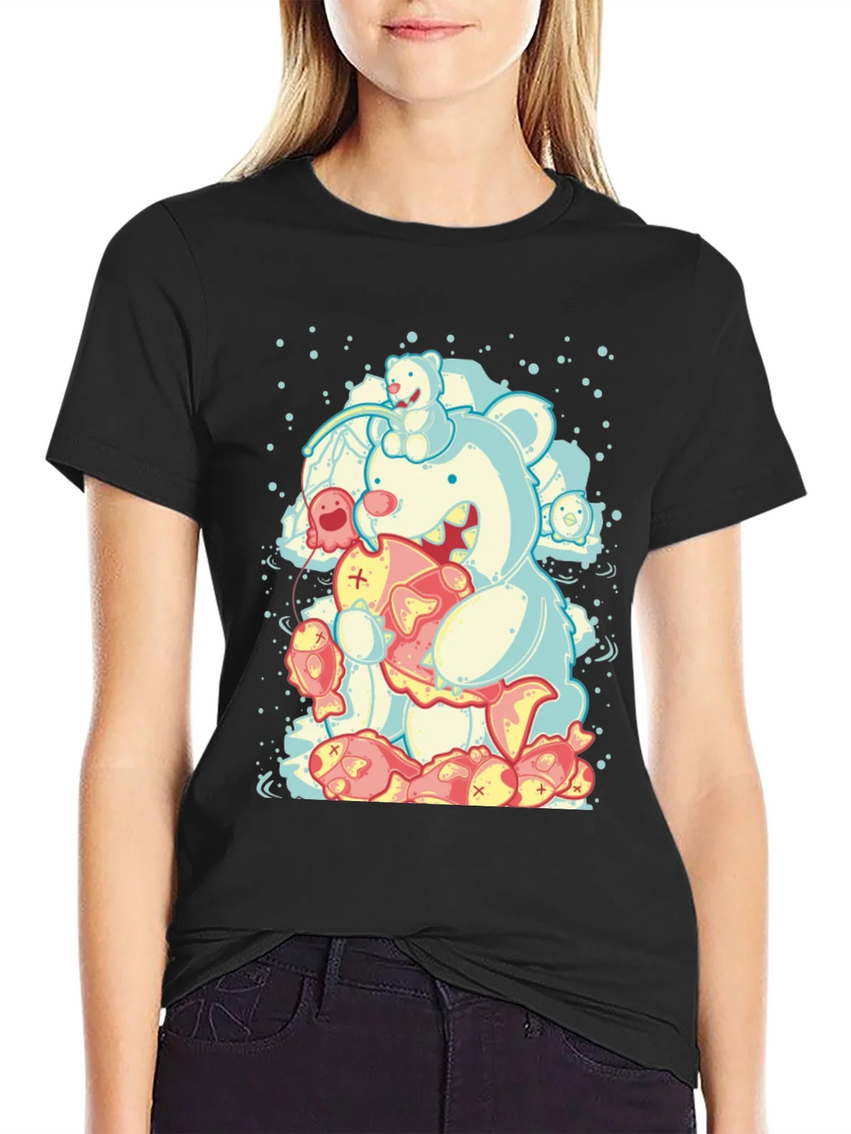 Bear Eating Fish Graphic T-Shirt product image 5