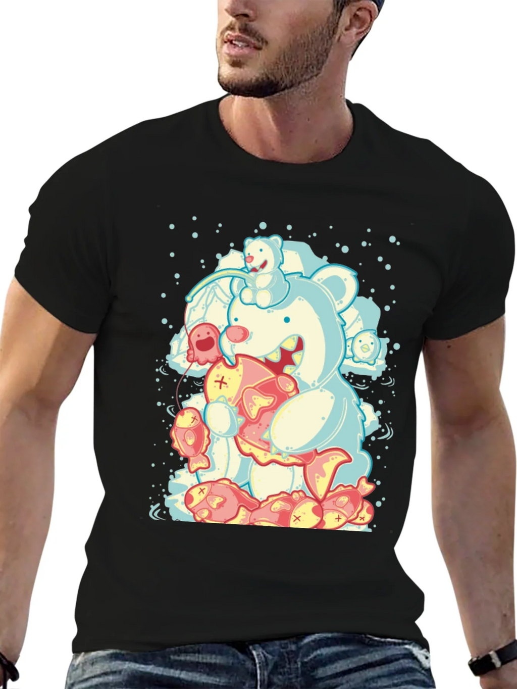 Bear Eating Fish Graphic T-Shirt product image 9