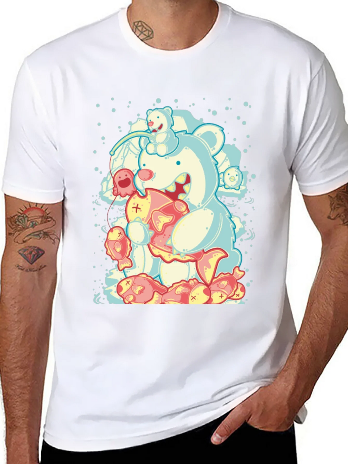 Bear Eating Fish Graphic T-Shirt product image 10