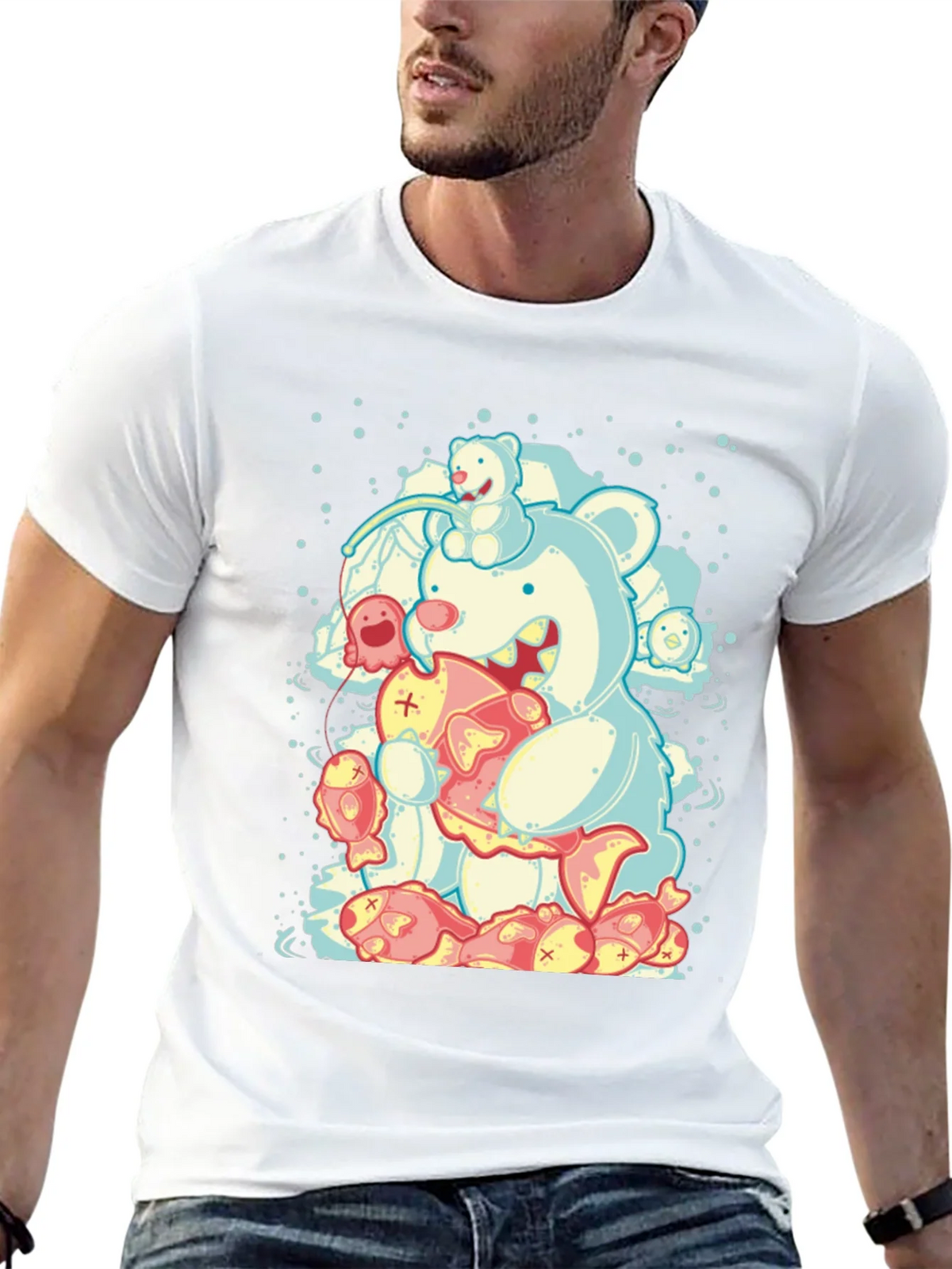 Bear Eating Fish Graphic T-Shirt product image 4
