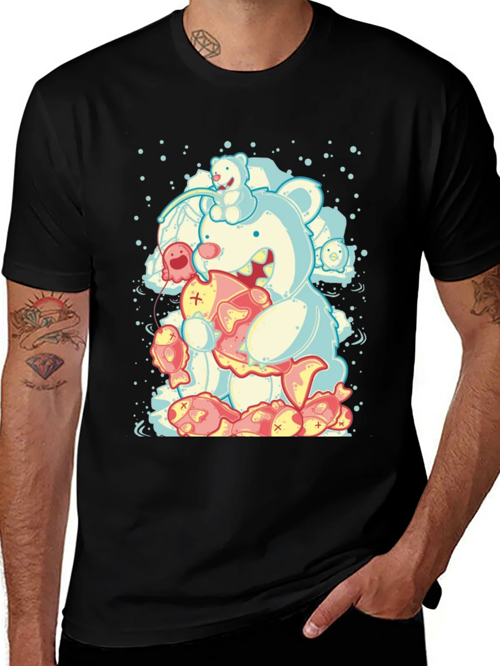 Bear Eating Fish Graphic T-Shirt product image 1
