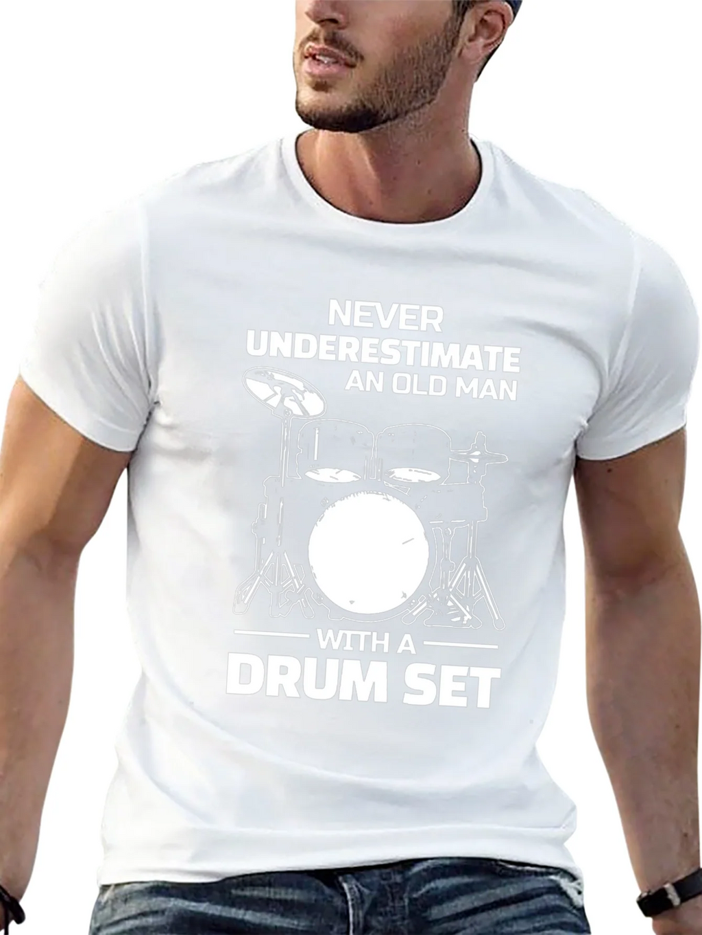 Never Underestimate Old Man Drum Set Black T-Shirt product image 4