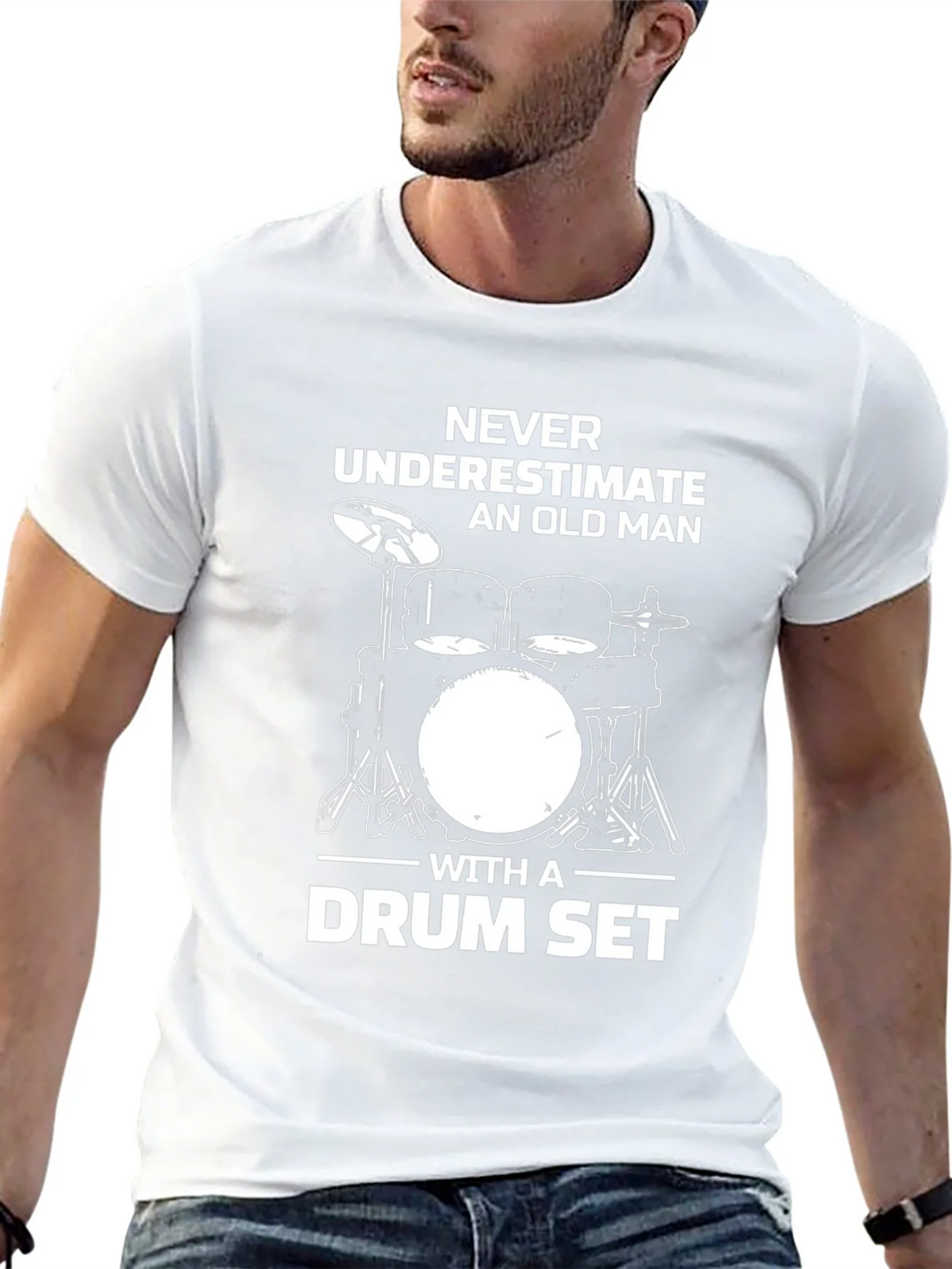 Never Underestimate Old Man Drum Set Black T-Shirt product image 4