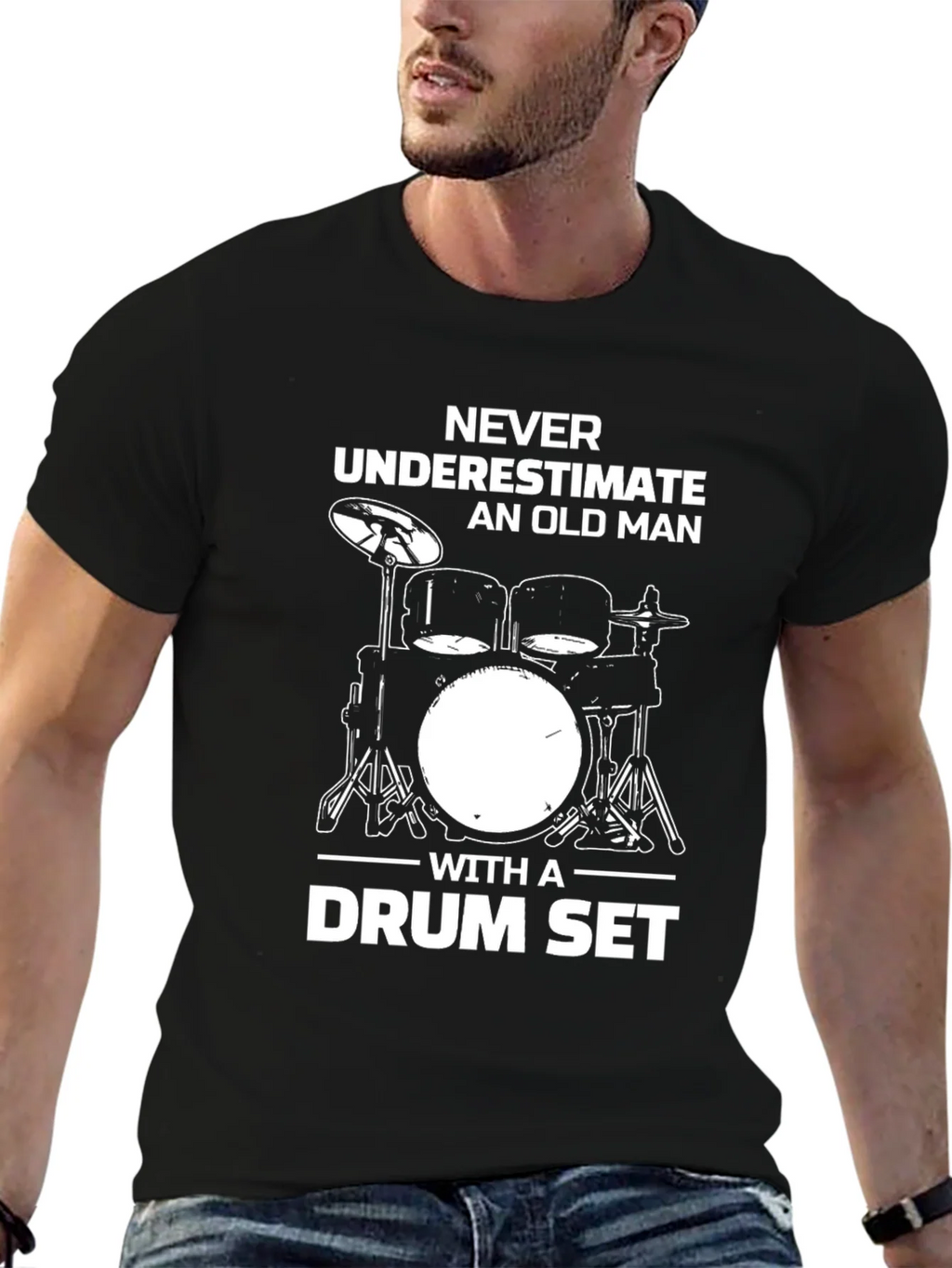 Never Underestimate Old Man Drum Set Black T-Shirt product image 9