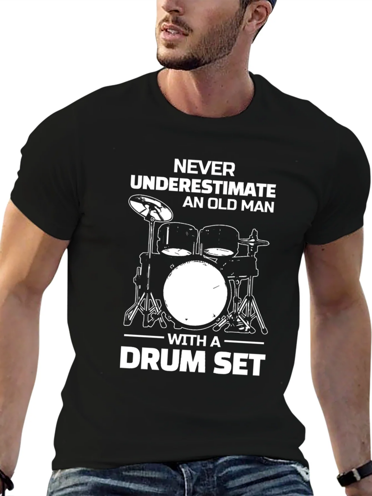 Never Underestimate Old Man Drum Set Black T-Shirt product image 9