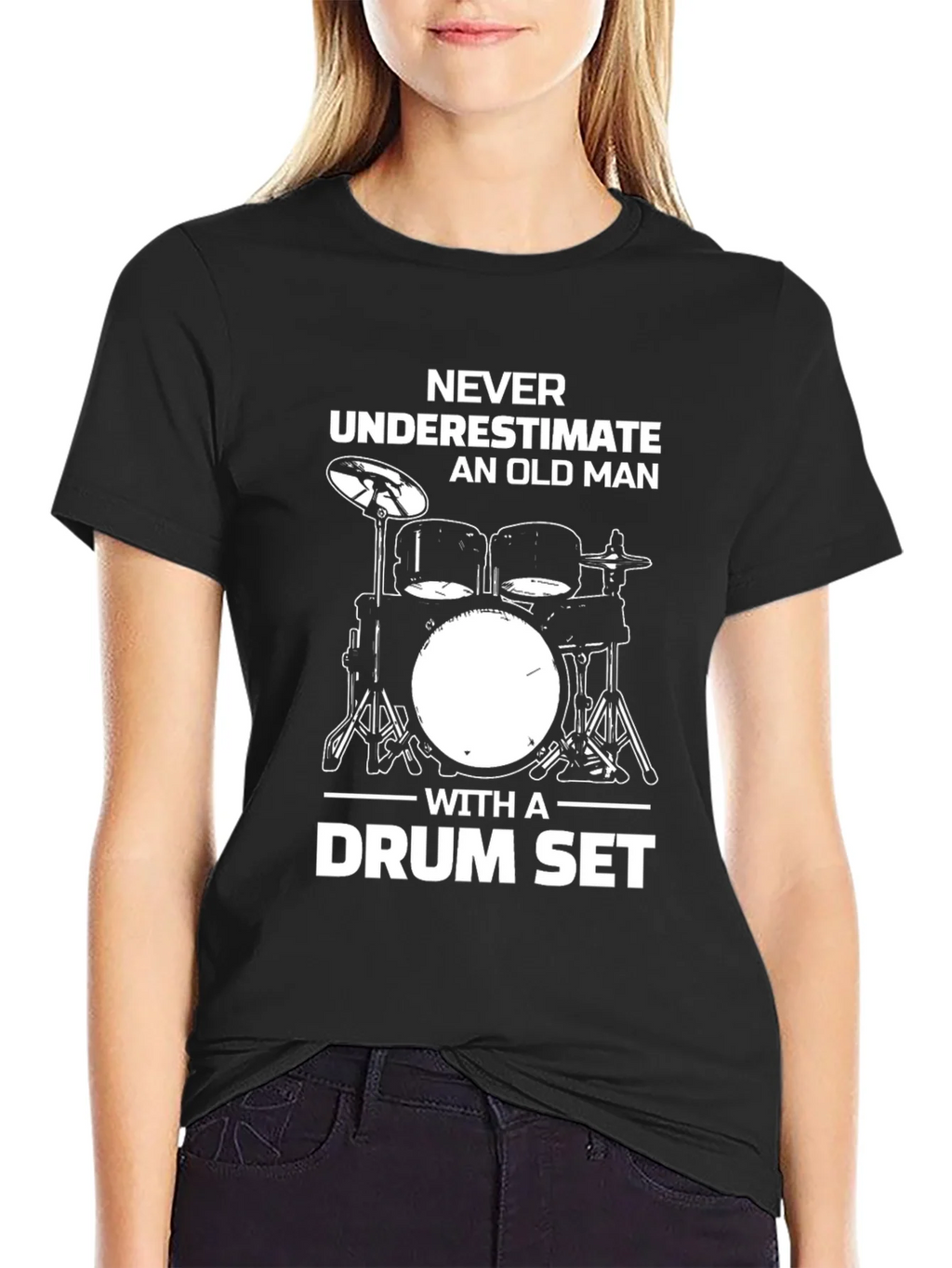 Never Underestimate Old Man Drum Set Black T-Shirt product image 5