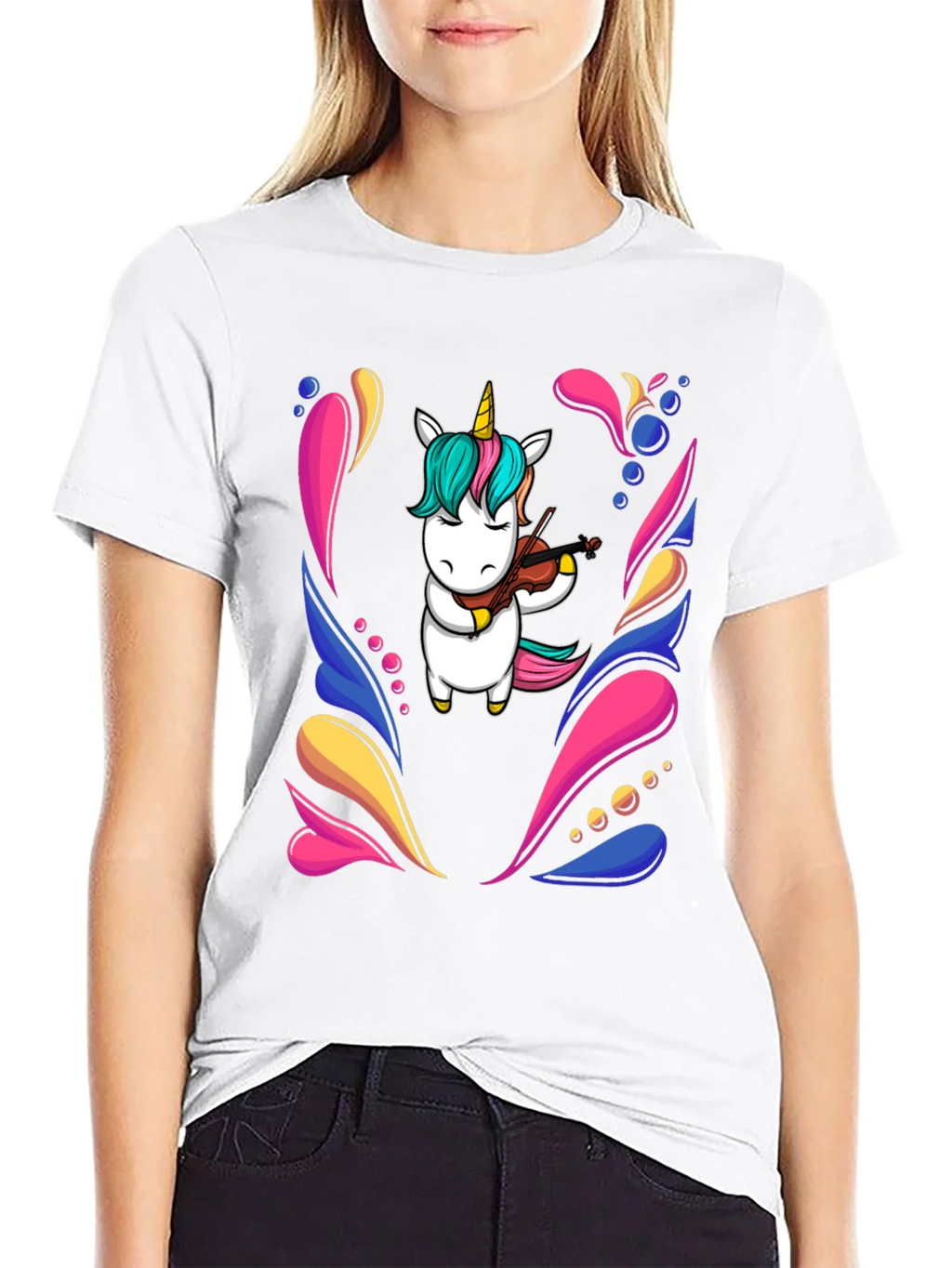 Unicorn Violinist Black T-Shirt product image 11