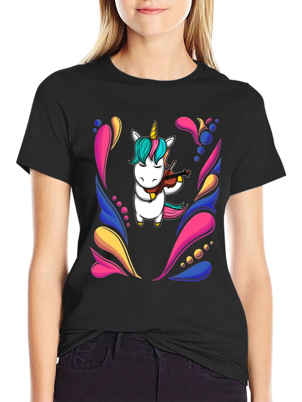 Unicorn Violinist Black T-Shirt product image 5