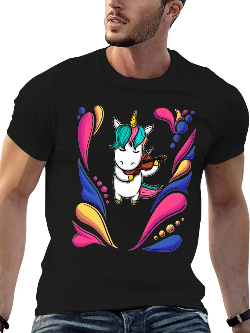 Unicorn Violinist Black T-Shirt product image 9