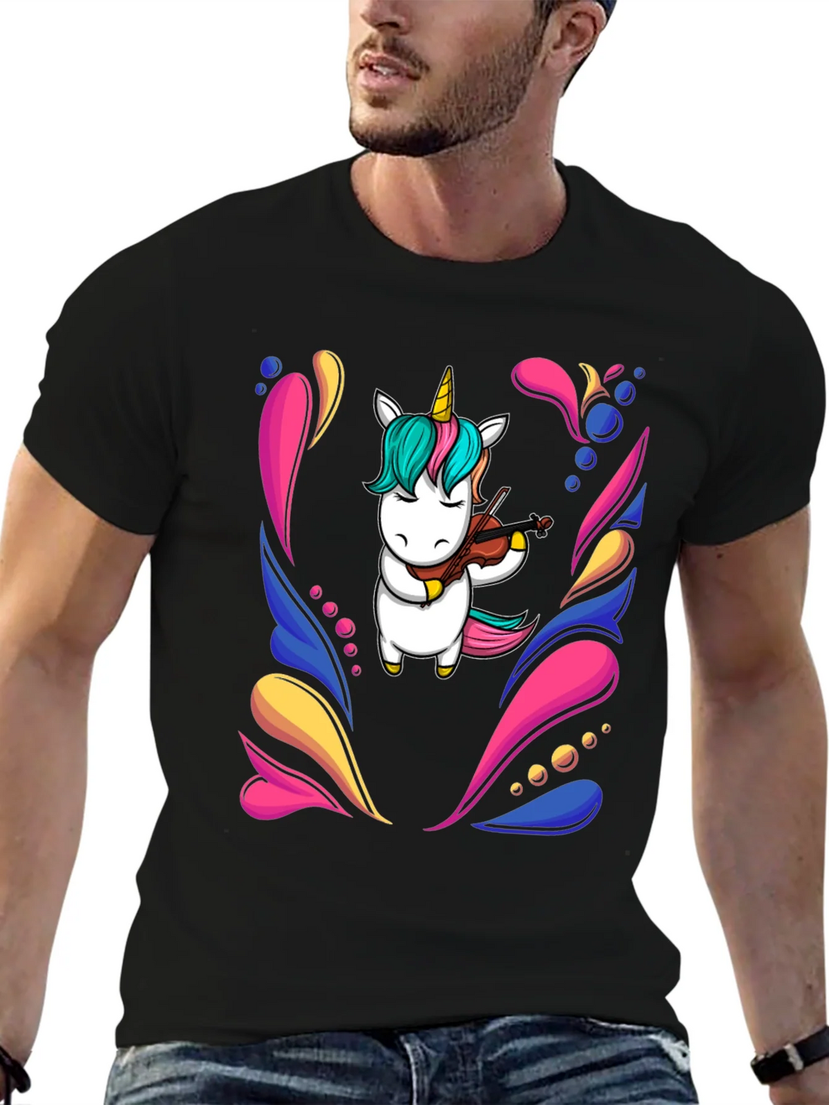 Unicorn Violinist Black T-Shirt product image 9