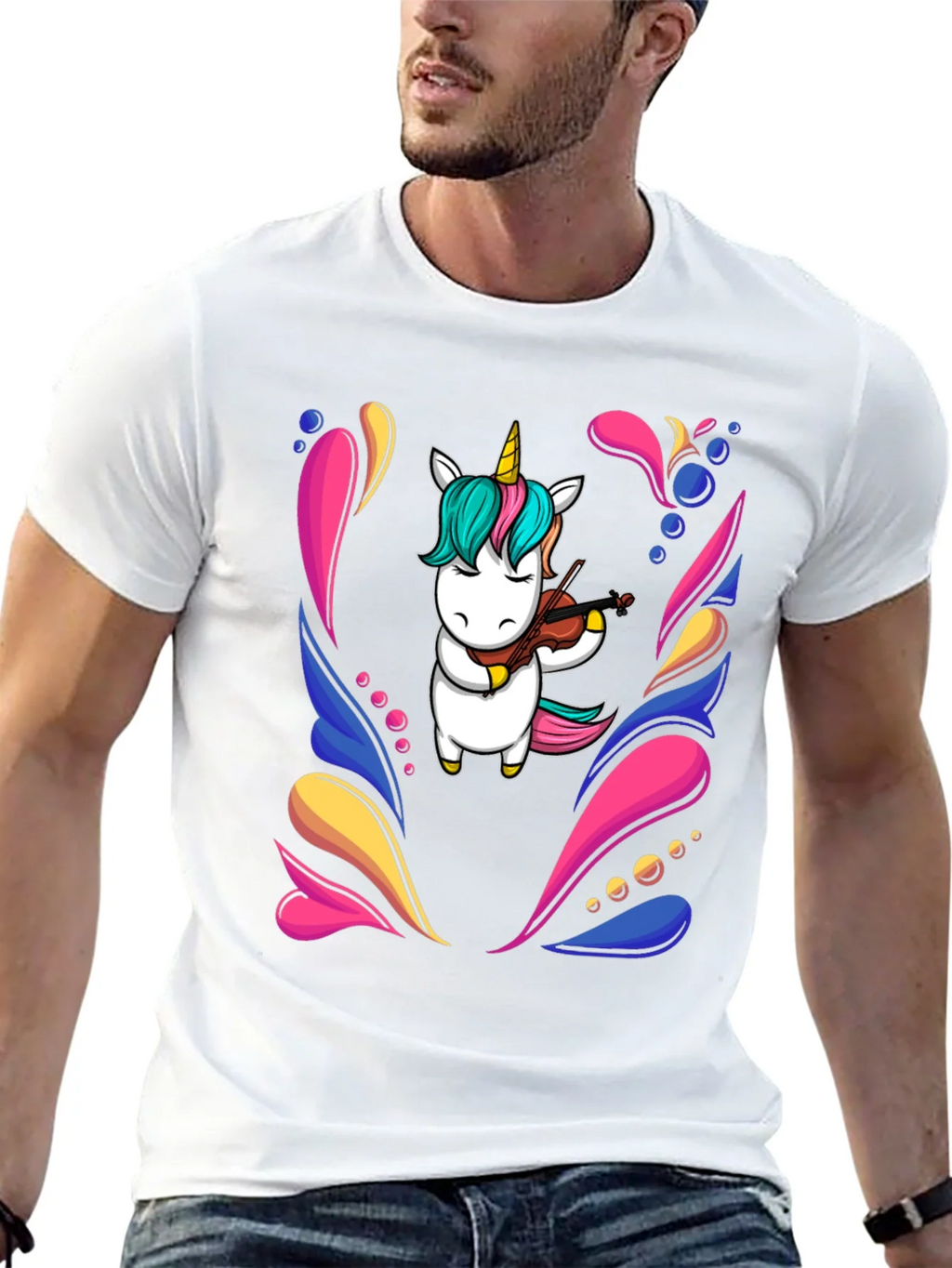 Unicorn Violinist Black T-Shirt product image 4