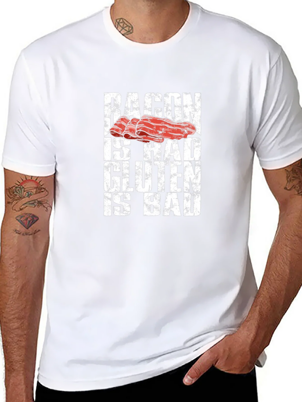 Bacon is Rad Gluten is Bad Graphic Tee product image 10