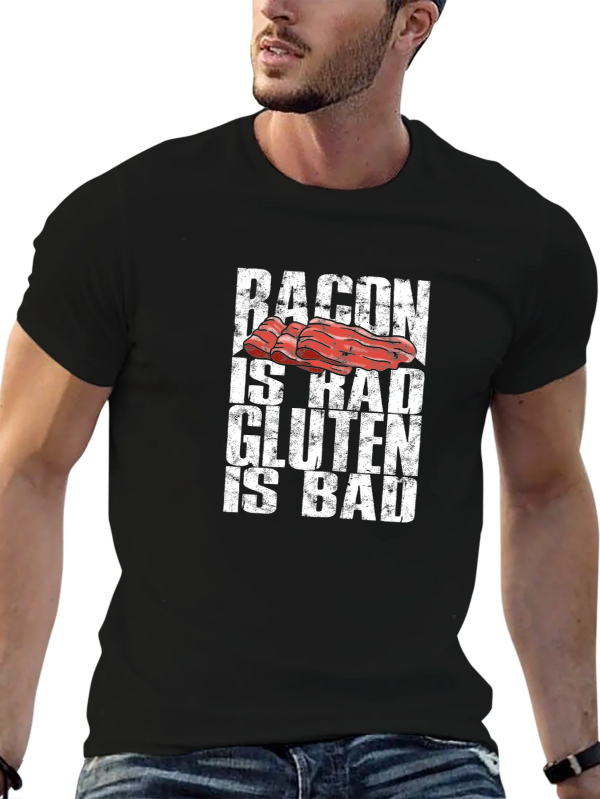 Bacon is Rad Gluten is Bad Graphic Tee product image 9