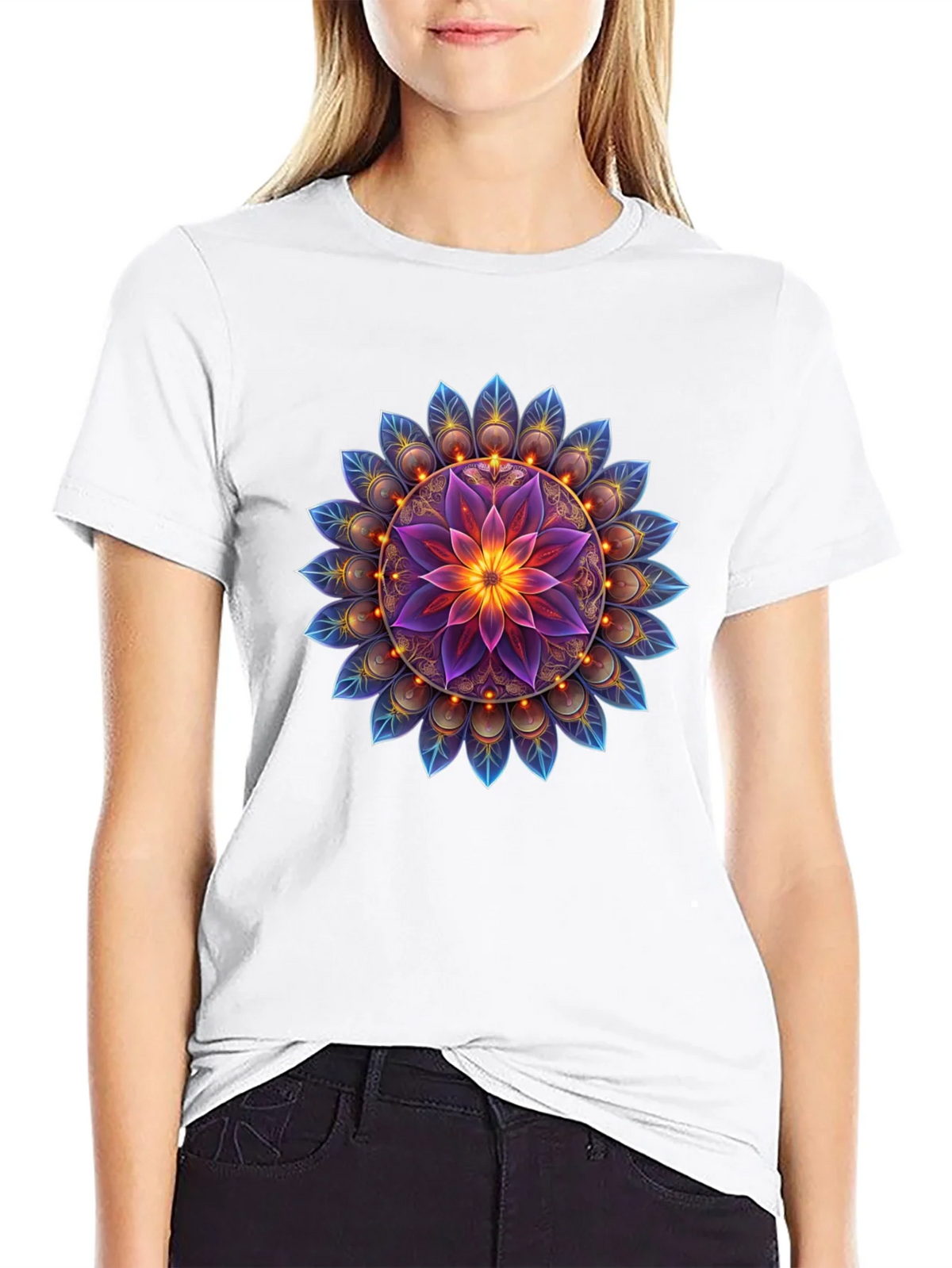 Floral Mandala Graphic Tee - Black Cotton Blend product image 11