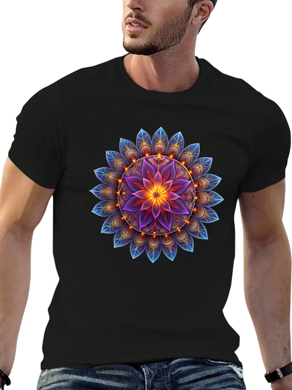 Floral Mandala Graphic Tee - Black Cotton Blend product image 9