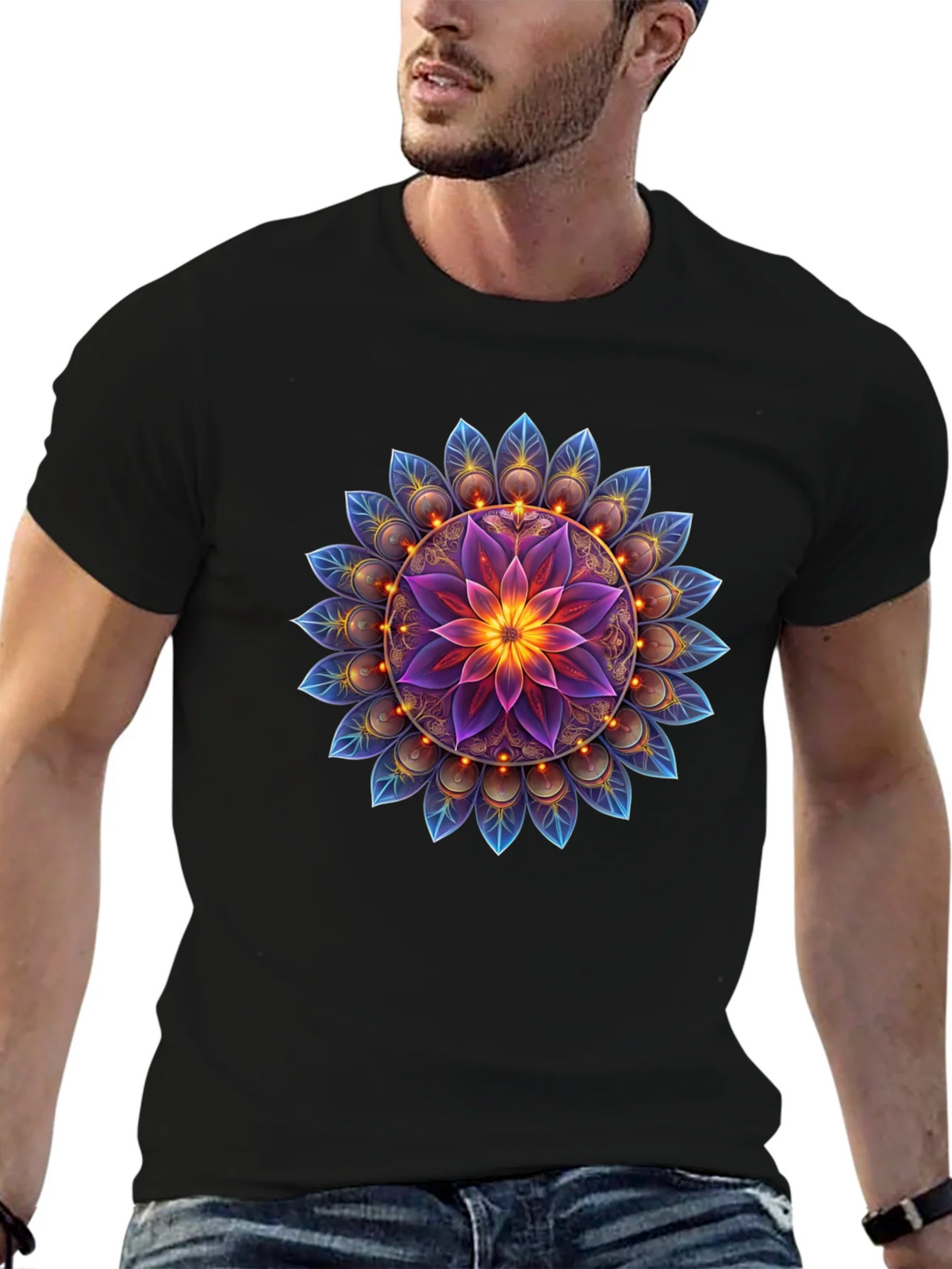 Floral Mandala Graphic Tee - Black Cotton Blend product image 9