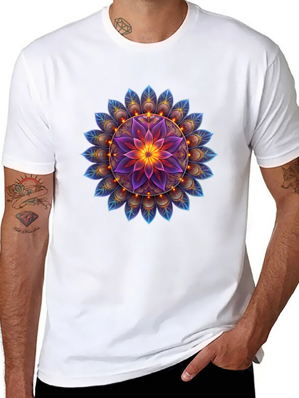 Floral Mandala Graphic Tee - Black Cotton Blend product image 10
