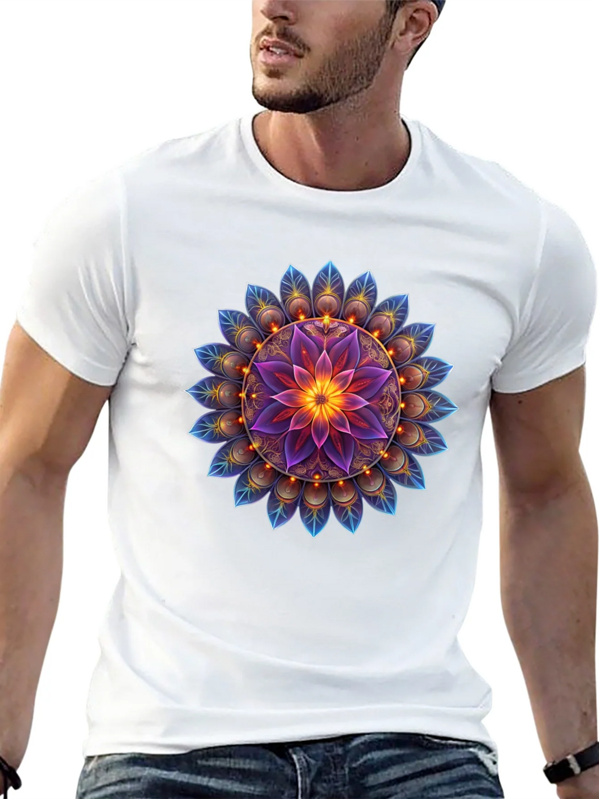 Floral Mandala Graphic Tee - Black Cotton Blend product image 4